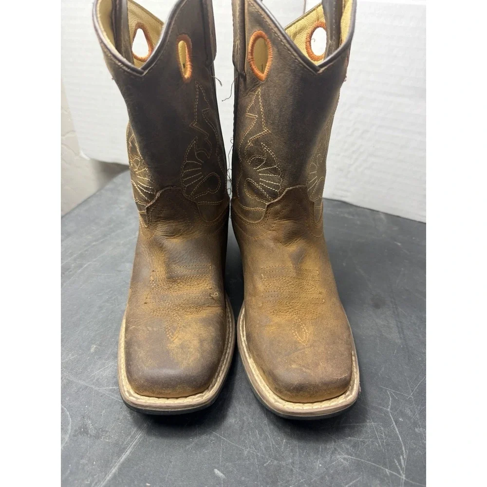 Masterson Co brown leather boots, orange stitch, little kids size 1